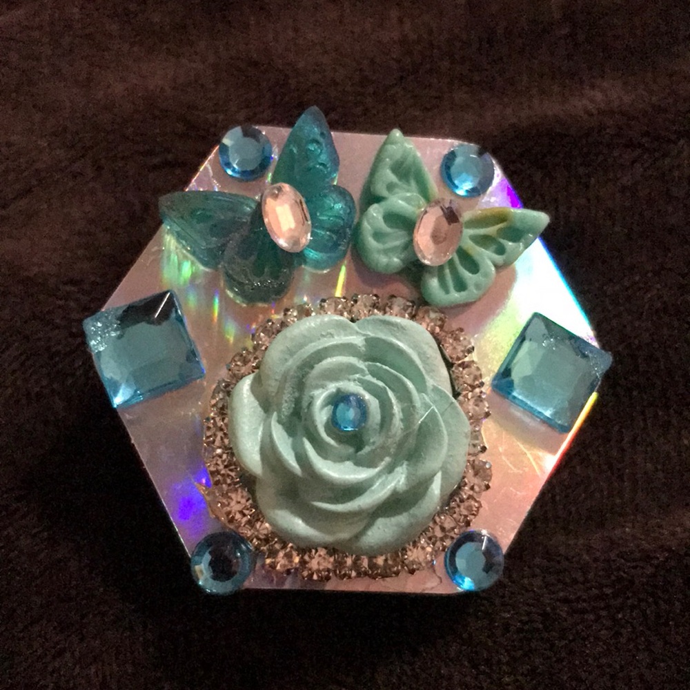 Turquoise butterfly rhinestone flower